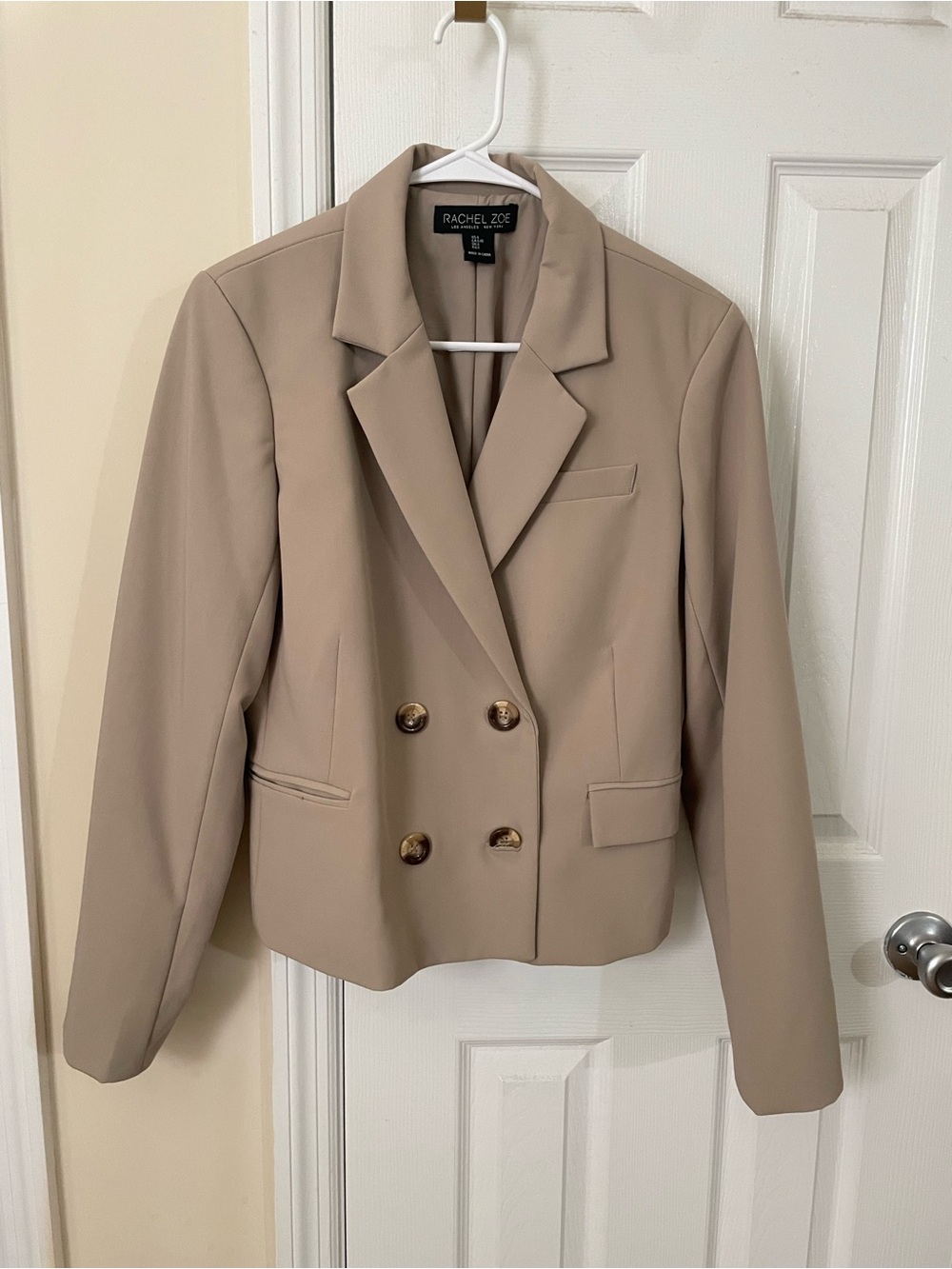 Rachel Zoe Women's Beige Double-Breasted Blazer Jacket